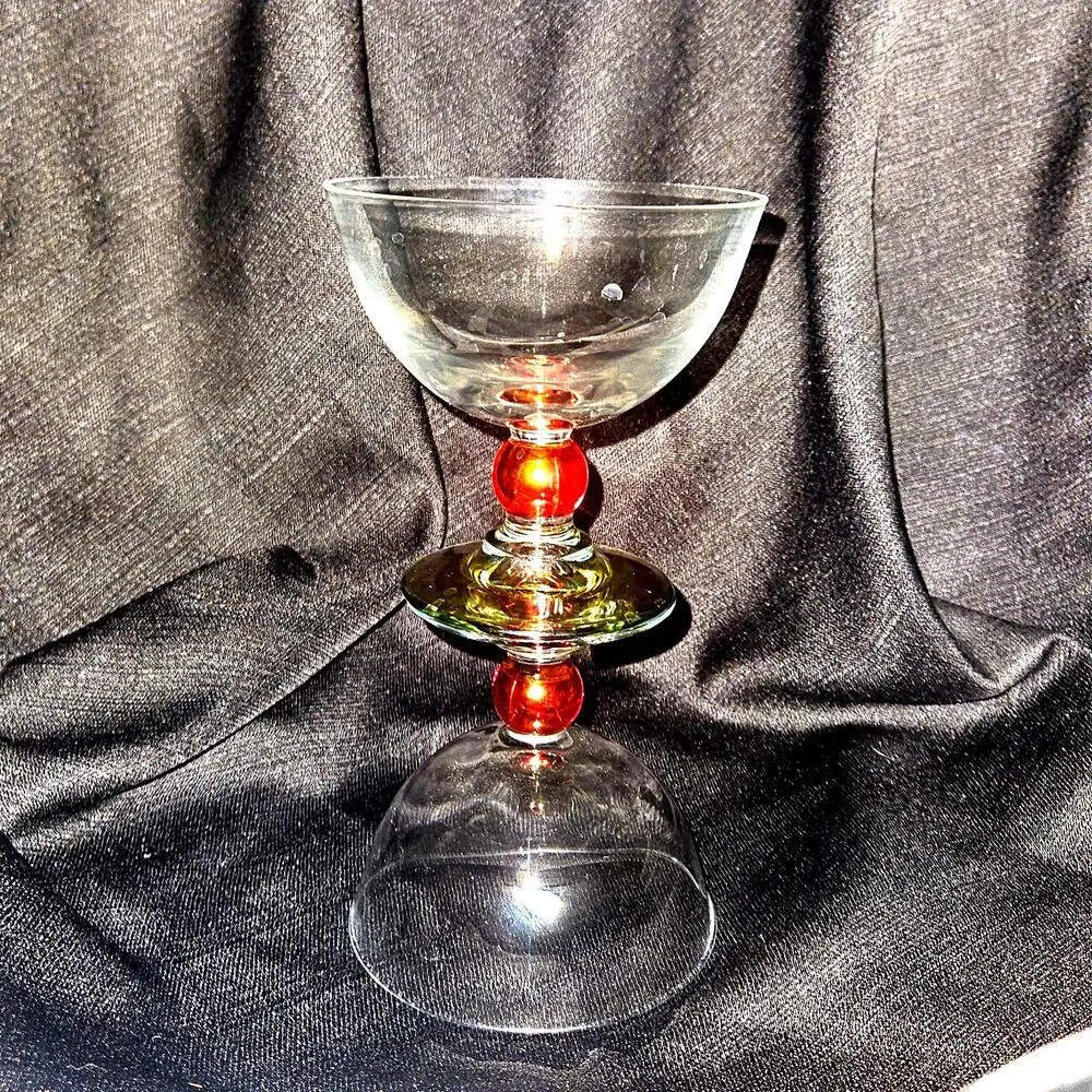 Cerve Italy Ruby Amber Red Ball Stem Coupe Champagne Dessert Glasses Vintage